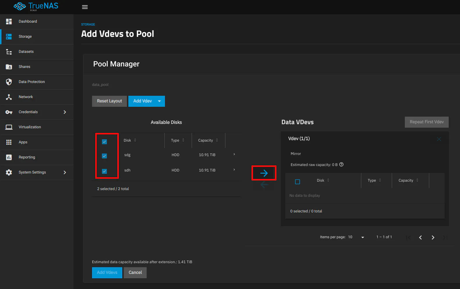 Add Mirror vdev