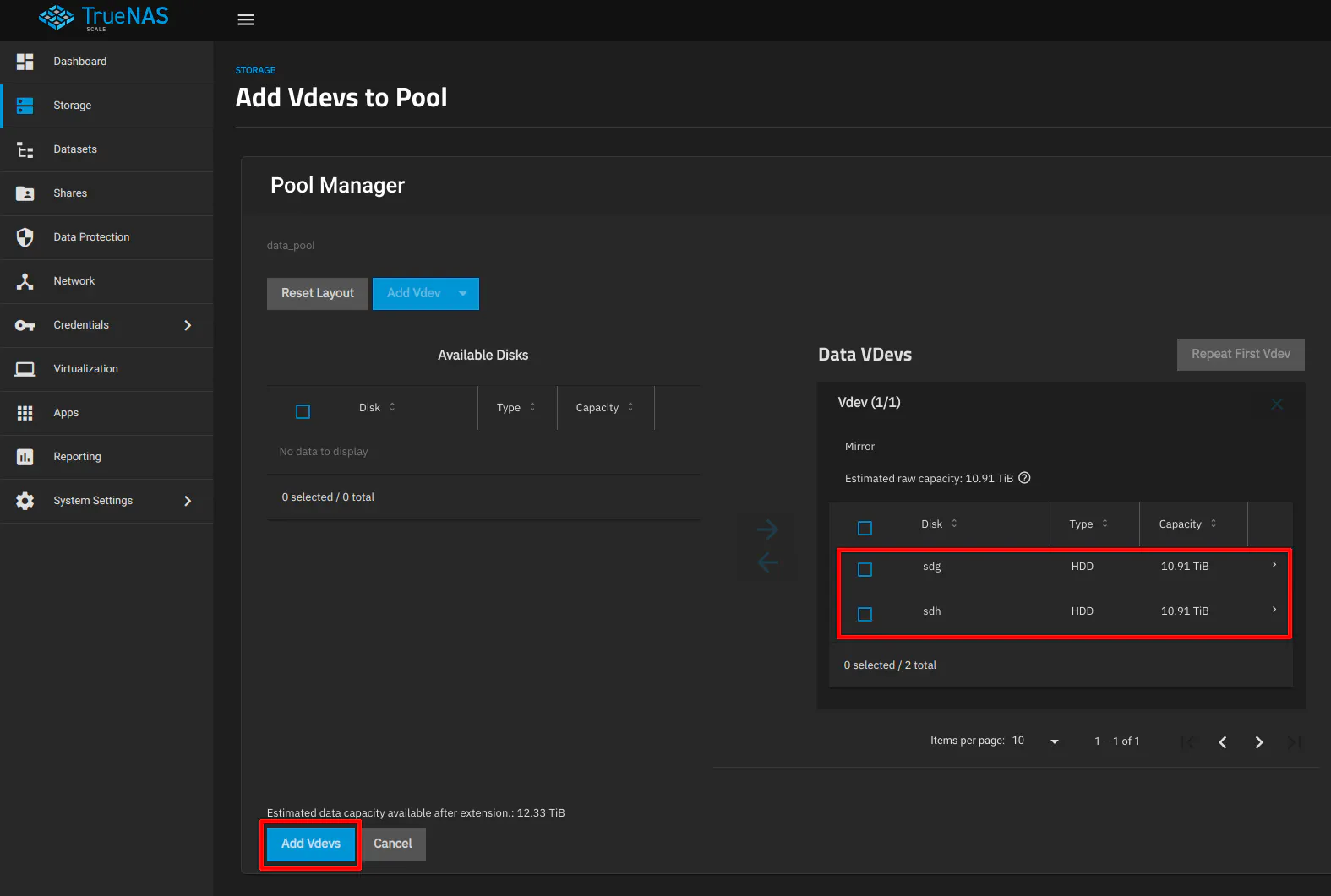 Add Mirror vdev