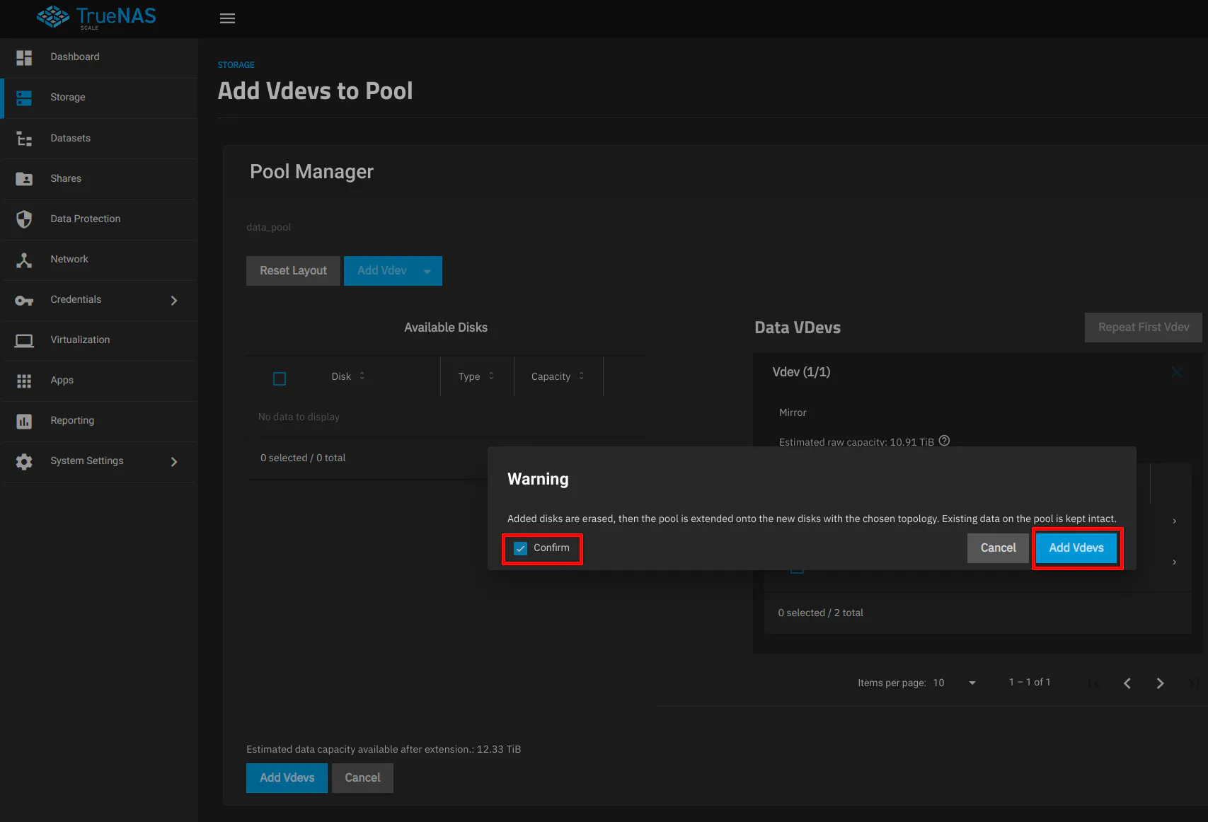 Add Mirror vdev